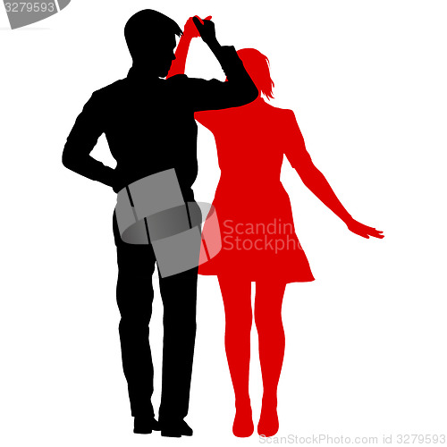 Image of Black silhouettes Dancing on white background. 