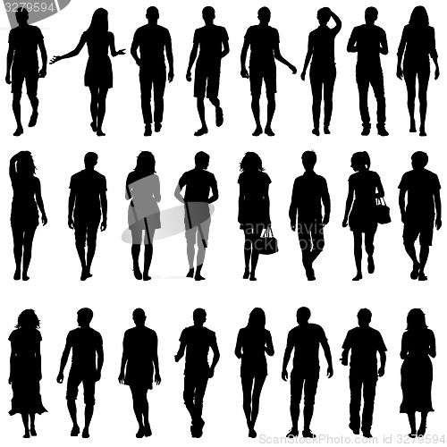 Image of Black silhouettes of beautiful mans and womans on white 