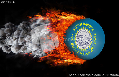 Image of Flag with a trail of fire and smoke - South Dakota