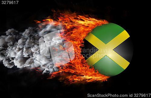 Image of Flag with a trail of fire and smoke - Jamaica