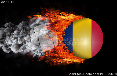 Image of Flag with a trail of fire and smoke - Romania