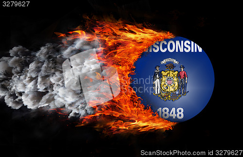Image of Flag with a trail of fire and smoke - Wisconsin