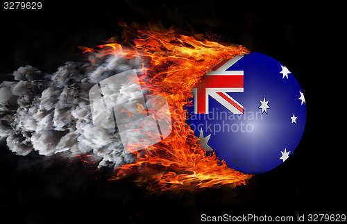 Image of Flag with a trail of fire and smoke - Australia