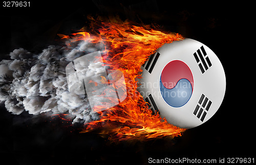 Image of Flag with a trail of fire and smoke - South Korea