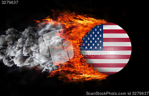 Image of Flag with a trail of fire and smoke - United States