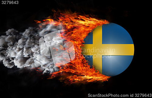 Image of Flag with a trail of fire and smoke - Sweden