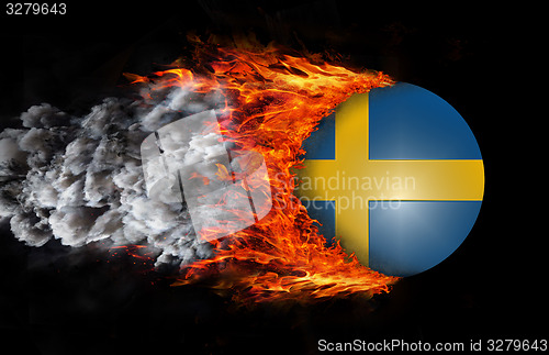Image of Flag with a trail of fire and smoke - Sweden