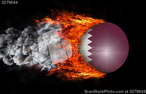 Image of Flag with a trail of fire and smoke - Qatar