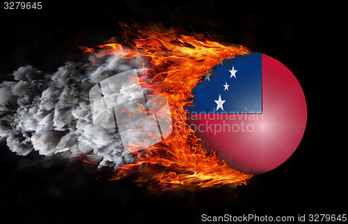 Image of Flag with a trail of fire and smoke - Samoa