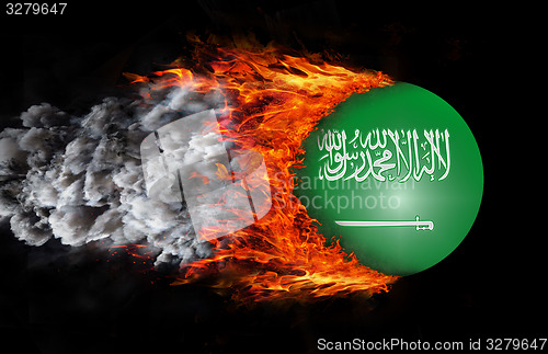 Image of Flag with a trail of fire and smoke - Saudi Arabia