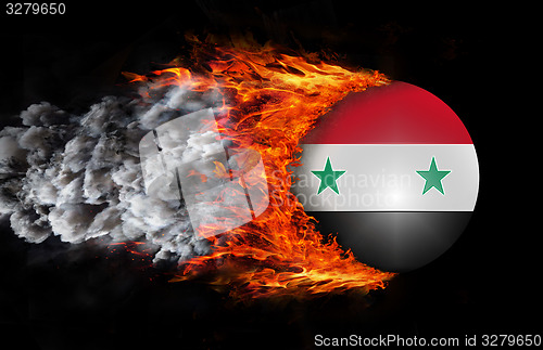 Image of Flag with a trail of fire and smoke - Syria