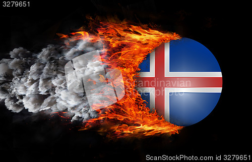 Image of Flag with a trail of fire and smoke - Iceland