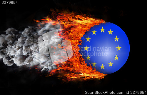 Image of Flag with a trail of fire and smoke - European Union