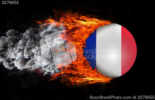 Image of Flag with a trail of fire and smoke - France