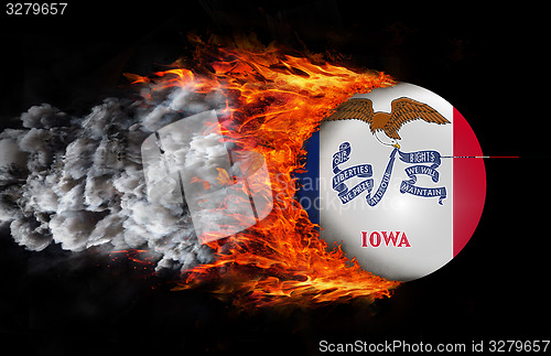 Image of Flag with a trail of fire and smoke - Iowa