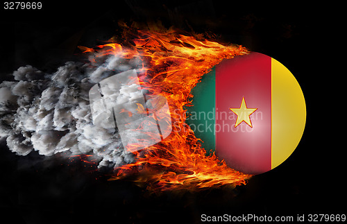 Image of Flag with a trail of fire and smoke - Cameroon