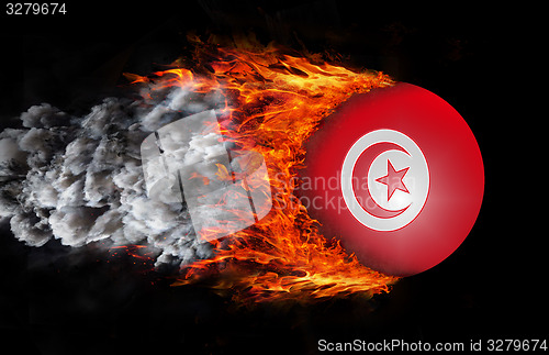 Image of Flag with a trail of fire and smoke - Tunisia