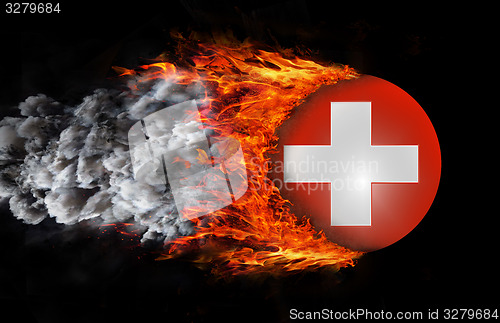 Image of Flag with a trail of fire and smoke - Switzerland