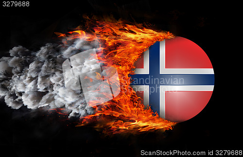 Image of Flag with a trail of fire and smoke - Norway