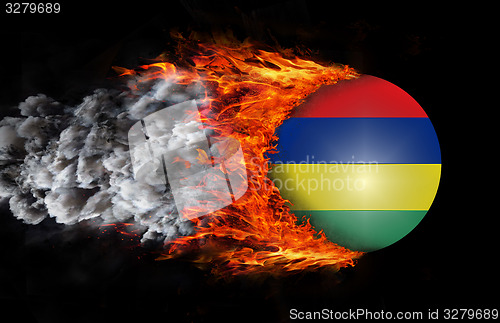 Image of Flag with a trail of fire and smoke - Mauritius