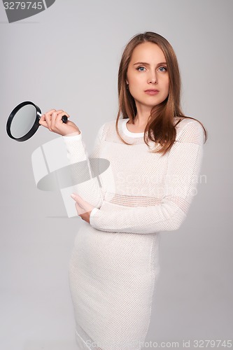 Image of Serious woman, isolated on white background