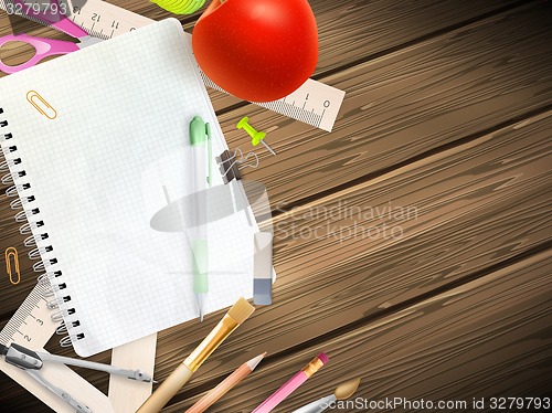 Image of School supplies on wooden background. EPS 10