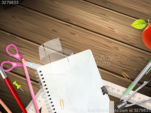 Image of School supplies on wooden background. EPS 10