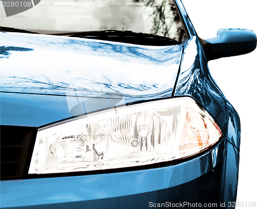 Image of Blue Sport Car - Front side, half