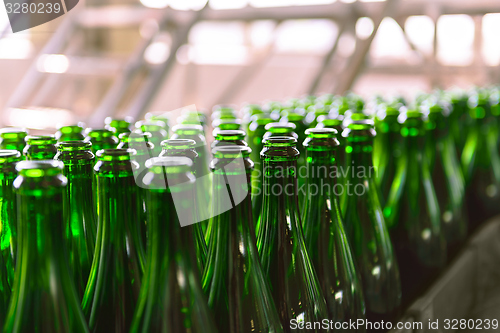 Image of Many bottles on conveyor belt