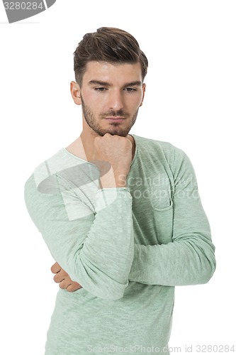 Image of young man in casual fashion on white