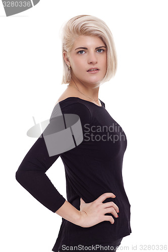 Image of Pretty Woman Posing in Trendy Black Shirt