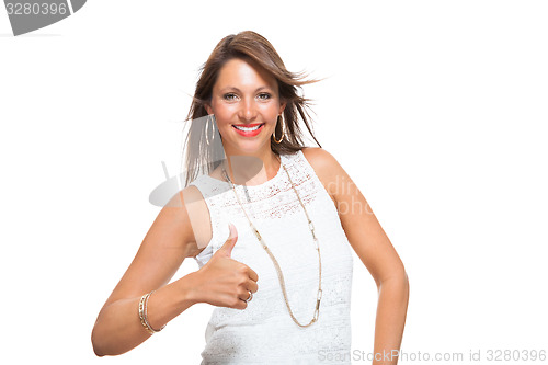 Image of Stylish Woman in Showing Two Thumbs up Signs