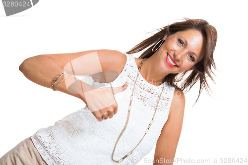 Image of Stylish Woman in Showing Two Thumbs up Signs