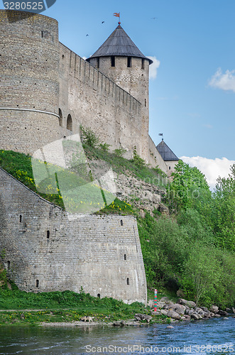 Image of  Ivangorod fortress on the banks of the Narva River. Border post