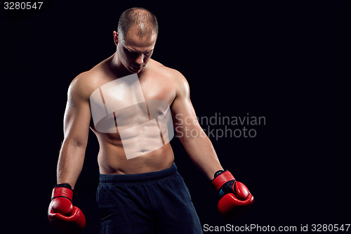 Image of Muscular man - young caucasian boxer