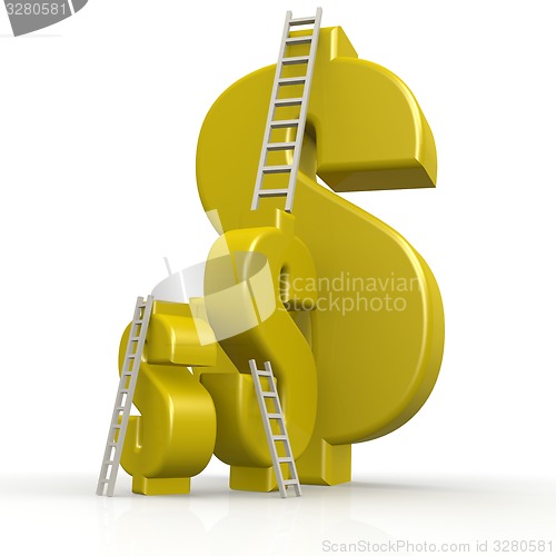 Image of Yellow dollar signs with white ladder