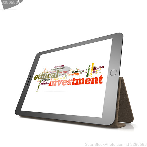 Image of Ethical investmentword cloud on tablet