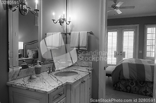 Image of bedroom suite in black and white