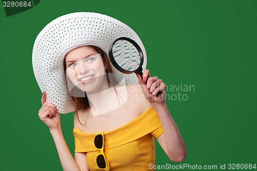 Image of Shocked surprised woman showing blank copy space