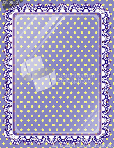 Image of Lace frame with glass on the background polka dots