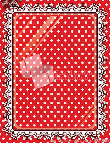 Image of Lace frame with glass on the background polka dots