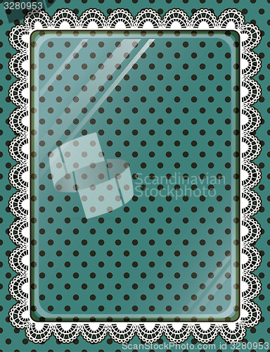 Image of Lace frame with glass on the background polka dots