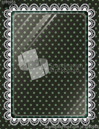 Image of Lace frame with glass on the background polka dots