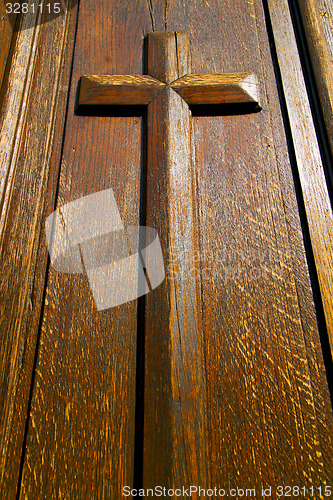 Image of castellanza blur lombardy  a    curch  closed wood  cross