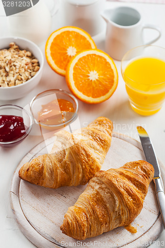 Image of Breakfast with delicious French croissants