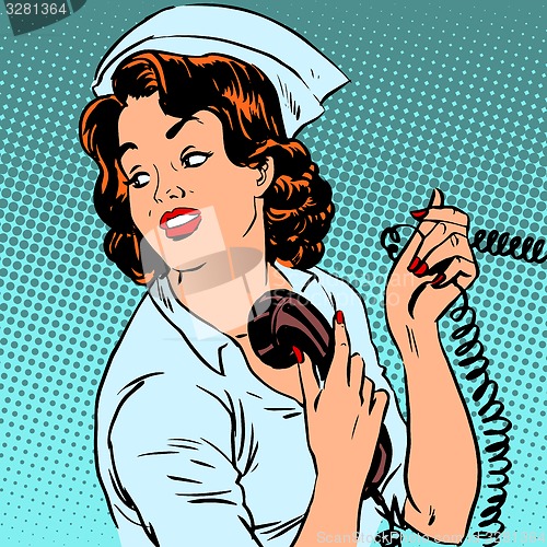 Image of Nurse hospital phone health medical surgery style pop art retro