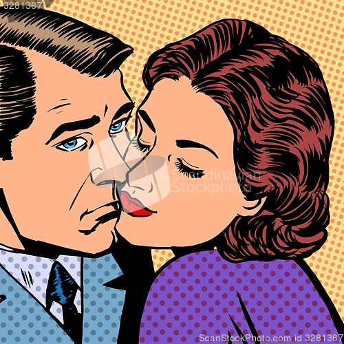 Image of Woman hugging a sad man style pop art retro