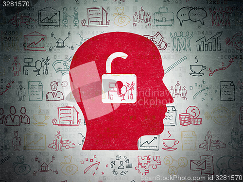 Image of Finance concept: Head With Padlock on Digital Paper background