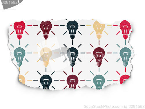 Image of Business concept: Light Bulb icons on Torn Paper background