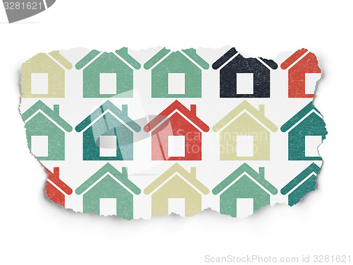 Image of Finance concept: Home icons on Torn Paper background